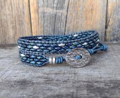 Jewelry for Men/ Beaded Leather Wrap Bracelets for Women/ Boho - Etsy Handmade Silver Wrap Bracelet For Friendship, Artisan Blue Adjustable Wrap Bracelet, Handmade Blue Wrap Bracelet, Handmade Artisan Blue Wrap Bracelet, Artisan Handmade Blue Wrap Bracelet, Artisan Blue Wrap Bracelet As A Gift, Artisan Blue Wrap Bracelet Gift, Handmade Silver Leather Friendship Bracelet, Leather Bracelet Kit