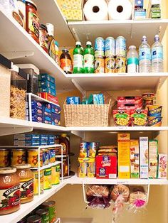 a pantry filled with lots of food and condiments on the shelve