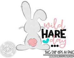 a white rabbit with pink ears and the words wild hare day