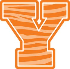 the letter y is made up of orange and white zebra striped letters with an arrow