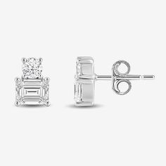 Diamond Clarity: Si2Earring Back: FrictionSetting: ProngStone Cut: Emerald, RoundStone Millimeter Measurement: 3.6 Mm Width, 4.9 Mm LengthDiamond Color: FMetal Color: WhiteCenter Stone Weight: 3/8 Ct.Earring Length: 6.7mmEarring Width: 4.9mmRounded Carat Weight: 1 Ct. T.w.Care: Wipe CleanStone Type: 4 Lab Grown DiamondAuthenticity: Lab Grown DiamondBirthstone: April BirthstoneEarrings Type: Post EarringsEarrings Style: Toi Et Moi Earrings, Solitaire EarringsMetal: 10k White GoldCountry of Origin Classic White Gold Baguette-cut Earrings, Classic White Gold Baguette Cut Earrings, White Gold Baguette Cut Earrings For Anniversary, White Diamond Cut Baguette Earrings, Classic Emerald Cut Halo Design Earrings, Classic Emerald Cut Halo Earrings, Baguette Cut Prong Set Earrings For Anniversary, Classic Baguette Cut Earrings With Prong Setting, Baguette Cut Earrings With Prong Setting For Anniversary