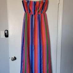 Strapless Multi Color Dress With Lining For Coverage And Split Detail On Both Sides Multicolor Dress, Forever 21 Dresses, Forever 21, Pink Blue, Multi Color, Colorful Dresses, Maxi Dress, Womens Dresses, Pink