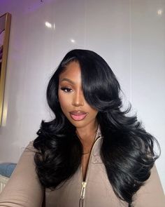 Black Quick Weave, Soft Glam Waves, Bouncy Layers, Sew In Curls, Hair Edges, Deep Side Part, Woman Makeup, Braids Curls, Glam Waves