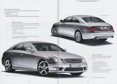 two silver cars are shown side by side in an advertisement for the mercedes cls