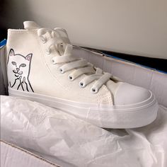 New Ripndip Shoes Size 5 In The Box. This Is The Known Brand From Zumiez With The Kitty! Rip And Dip, Camo Shoes, Purple Camo, Hi Top, Cat Colors, High Top Shoes, Slip On Sneakers, The Box, Slip On Shoes