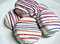 red, white and blue striped cookies on a plate