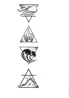 four different types of symbols in the shape of mountains and waves, each with an upside down