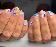 Mediterranean Nails Designs, Fruity Summer Nails, Amalfi Coast Nail Art, Clase Azul And Citrus Nails, Mamma Mia Nails Short, Greece Manicure, Blue Mediterranean Nails, Italy Vacation Nails, Mens Nails