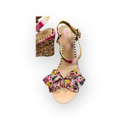 *Pink Floral Bow & Braid Platform Wedge Heels Featuring An Eye Catching Bow Detail. Betsey Johnson 100% Authentic Style: Platform Wedge Sandals Style Name: Carie Color: Pink Floral Made Of Man Made Materials Ankle Buckle Closure .75" Platform W 4" Heel Look Brand New Pink High Heel Wedge Sandals For Beach, Pink Wedge Sandals With 4-inch Heel, Pink Open Toe Wedge Sandals For Vacation, Pink Platform Wedge Sandals For Vacation, Pink Wedge Heel Sandals For Summer, Pink Wedge Sandals For Beach, Pink Ankle Strap Wedge Sandals For Summer, Pink Open Toe Wedge Sandals For Spring, Pink Wedge Heels For Summer