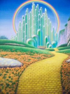 the wizard's castle is shown with a yellow path leading to it and a rainbow in the background