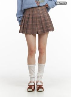 Check Pleated Mini Skirt OM408 Casual Blue Pleated Mini Skirt, Pleated Plaid Mini Skirt For School, School-appropriate Cotton Pleated Mini Skirt, Blue Pleated Cotton Mini Skirt, Plaid Pleated Mini Skirt School Uniform, Bolero Sweater, Preppy Look, Boatneck Sweater, Beige Top