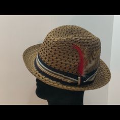 Fedora - Straw, Lightweight Brown, Straw Fedora With A Multi-Color Size: Xl Brand New Fitted Brown Casual Hat, Casual Fitted Brown Hat, Maroon Hat, Adidas Snapback, Patagonia Trucker Hat, Mens Straw Hats, Patagonia Hat, Green Baseball Cap, Nfl Raiders