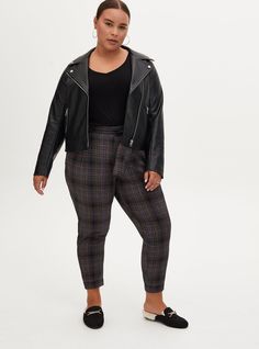 Your new favorite pant. With a textured crepe fabric and classic plaid print, you'll want to wear these on repeat. Crepe fabric. Front pockets. Smocked back waist; removable self-tie sash. Tapered legs. Pull-on style. CONTENT + CARE Polyester/spandex. Wash cold; dry low. Imported plus size pants. SIZE + FIT Model is 5'10”, size 1. 27” inseam. The best plus size women's pull-on taper stretch crepe high-rise tie-front pant skinny & tapered pants in texture plaid made of studiocrepe. Torrid is your Tapered Leg Plaid Bottoms For Fall, Plaid Tapered Leg Pants For Fall, Plaid Tapered Leg Bottoms For Fall, Cold Weather Jackets, Fitted Wedding Dress, Plus Size Pants, Stretch Crepe, Tapered Pants, On Repeat