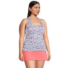 The adjustable halter neckline makes this women's Lands' End tankini top a swim staple.Kohl's Lands' End Women's Swim Size ChartClick on this WOMEN'S GUIDE to find the perfect fit and more! LYCRA® Xtra Life™ spandex, lasts up to 10 times longer than suits made with ordinary spandex Resists breakdown from chlorine, sunscreen, UV rays and sweat UPF 50 sun protection Ruched and shirred details Squareneck LinedFIT & SIZING Adjustable halter tie straps Soft cups Medium-ImpactFABRIC & CARE Body & bra frame: nylon spandex Lining: polyester, spandex Hand wash Imported Size: 20 W. Color: Navy. Gender: female. Age Group: adult. Pattern: Pattern. Fitted T-back Tankini For Beachwear, Spring Racerback Swimwear For Swimming, Fitted Swim Skirt With Built-in Bra, Racerback Swimwear For Spring Swimming, Racerback Swimwear For Spring, Racerback Tankini For Swimming, Fitted Racerback Swimwear For Spring, Fitted Halter Top For Pool, Racerback Tankini For Spring