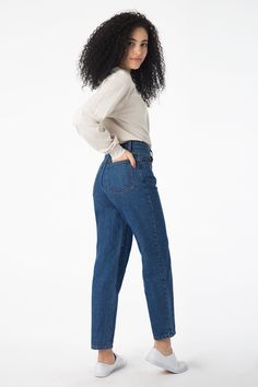 RDNW01 - Women's Relaxed Fit Jeans – Los Angeles Apparel Relaxed Fit Cropped Jeans With Tapered Leg, Relaxed Fit Cropped Jeans With Tapered Leg For Everyday, Fall Cropped Mom Jeans In Denim Blue, Fall Denim Blue Cropped Mom Jeans, Dark Wash Mid-rise Mom Jeans, Mid-rise Medium Wash Mom Jeans, Fall Mom Fit Denim Blue Jeans, Denim Blue Mom Fit Jeans For Fall, Fall Denim Blue Mom Fit Jeans