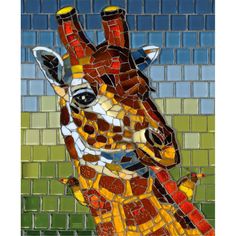 a giraffe made out of different colored tiles