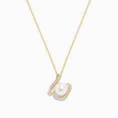 Effy Pearl 14K Yellow Gold Pearl and Diamond Ribbon Necklace Diamond Ribbon, Ribbon Necklace, Effy Jewelry, Gold Pearl, Ribbon, Yellow Gold, Yellow, Pendant Necklace, Gold