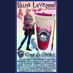 an advertisement for lunaa lovegood's ice cream sundaes featuring a woman holding a book