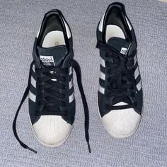 Adidas Superstars That I Customized 4 Years Ago Very Lightly Worn They Fit Me Perfectly And I Usually Wear A 7-8 In Most Brands Shoes Customized, Adidas Superstars, Adidas Black, Black Adidas, Adidas Shoes, Adidas Women, Womens Shoes Sneakers, Shoes Sneakers, Black White