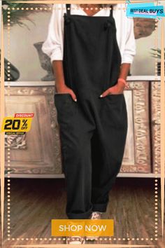 Casual Cotton Pocket Desgin Jumpsuit Casual Jumpsuits And Rompers With Pockets For Leisure, Leisure Jumpsuits And Rompers With Pockets, Casual Solid Color Overalls For Work, Black Non-stretch Jumpsuits And Rompers With Pockets, Casual Black Jumpsuits And Rompers With Pockets, Black Overall Jumpsuits And Rompers With Pockets, Black Non-stretch Overalls With Pockets, Black Spring Overalls With Pockets, Spring Black Overalls With Pockets