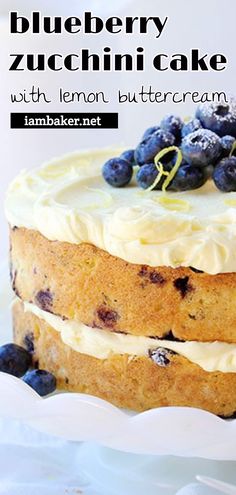 a blueberry zucchini cake with lemon buttercream