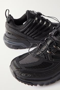 SALOMON ACS Pro Advanced rubber-trimmed mesh sneakers | NET-A-PORTER US Black Solomon Shoes, Salomon Acs Pro Outfit, Salamon Shoes, Chunky Black Sneakers, Salomon Acs Pro Advanced, Salomon Acs Pro, Salomon Acs, Wide Sneakers, Salomon Shoes