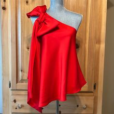 New With Tags! Gorgeous Shade Of Red Asymmetrical Blouse Bow On One Shoulder Fully Lined Pullover Stock Pic Is Pink And Used To Show Fit And Style. This Item Is Red. Why8132 You1218 T181132 Red Asymmetrical Dress For Evening, Red One-shoulder Dress For Spring Formal, Red One Shoulder Dress For Spring Formal, Red Sleeveless Asymmetrical Dress, Red Asymmetrical Dress With Asymmetrical Neckline For Evening, Red Asymmetrical Neckline Dress For Evening, Red Asymmetrical Evening Dress With Asymmetrical Neckline, Elegant Red One Shoulder Spring Dress, Elegant Red One Shoulder Dress For Spring