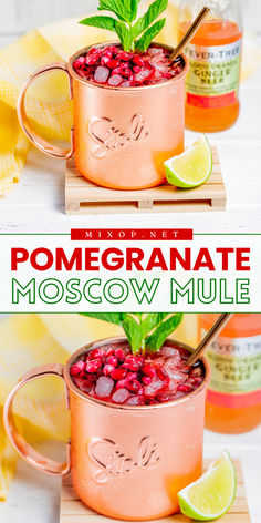 Get festive with this Pomegranate Moscow Mule! This Thanksgiving cocktail is packed with vodka, lime juice, ginger beer, and vibrant pomegranate juice. Garnished with mint leaves and agave syrup—cheers to holiday cheer! Pomegranate Mule, Pomegranate Moscow Mule, Fruity Cocktail Recipes, Easy Party Drinks, Fruity Mixed Drinks, Popular Cocktail Recipes, Thanksgiving Cocktail Recipes, Thanksgiving Cocktail, Easy Alcoholic Drinks