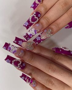 Cute Acrylic Nail Designs, Hello Kitty Nails, Long Acrylic Nails Coffin, Square Acrylic Nails