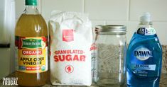 the ingredients to make an apple cider are sitting on the counter top next to each other