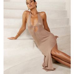 Size Small Nwt! Unable To Return. Selling For $165 Online Glamorous Halter Neck Vacation Dress, Vacation Elegant Backless Midi Dress, Elegant Backless Midi Dress For Vacation, Elegant Beige Midi Dress For The Beach, Elegant Beige Midi Dress For Beach, Line Dresses, Colorful Dresses, Size Small, Womens Dresses