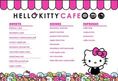 the hello kitty cafe menu is shown in pink