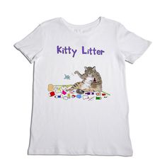 Kitty Litter Women's T-Shirt – Unfortunate Portrait Unicorn Top, Kitty Litter, Crewneck Sweatshirt Women, White Crew Neck, Funny Graphic Tees, Women Humor, Women's T Shirts, Cat Litter, Cat Shirts