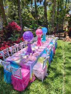 a table set up for a birthday party