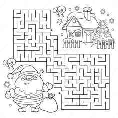 Maze or Labyrinth Game. Puzzle. Coloring Page Outline of Santa Claus with Gifts Bag and Christmas Tree. New Year. Christmas Stock Vector - Illustration of santa, matching: 231314223 Christmas Activity Pages, Santa Claus With Gifts, Christmas Maze, Labyrinth Game, Christmas Activities, Christmas Bags, Labyrinth, School Activities, Halloween Ideas