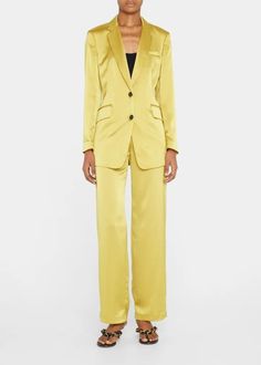 Rag & Bone "Charles" boyfriend blazer featuring horn buttons in a satin triacetate-blend. Horn, Boyfriend Blazer, Rag & Bone, Wide Leg Pants, Duster Coat, Bones, Khaki Pants