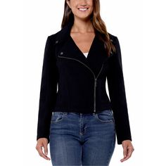 Matty M Ladies' Knit Moto Jacket Black Size M Moto Jacket Style, Work Looks, Different Outfits, Edgy Look, Biker Style, Formal Looks, Black Solid, Knit Jacket, Solid Pattern