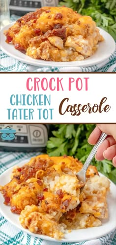 crock pot chicken tater tot casserole on a white plate