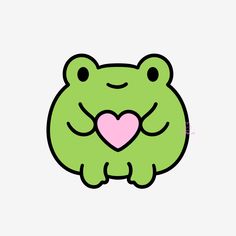 a green frog with a pink heart in its mouth