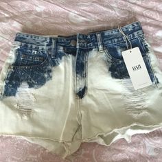 Very Cute Blue And White Shorts!! Never Worn Trendy Bleached Cutoff Bottoms, White High Rise Bleached Bottoms, High Rise Bleached White Bottoms, High Rise White Bleached Bottoms, Casual Bleached Cutoff Bottoms, Casual Bleached Short Bottoms, Casual High Rise Bleached Bottoms, Casual Bleached Short Length Bottoms, Spring Bleached Short Bottoms