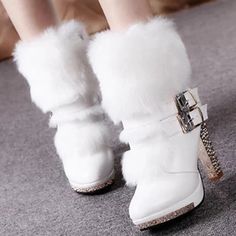 Material: fur oneMaterial: rubberHead shape: round headHeel shape: thick heelHeel height: high heel (6-8CM)Popular boots: Martin bootsPopular elements: rhinestonesFunction: waterproofHeight: middle tubeThickness: thickeningHow to wear: front tiePattern: solid colorSuitable season: winter Black And White Boots, Rhinestone Boots, Popular Boots, Rhinestone High Heels, Mini Robes, Maxi Robes, White Heels, White Boots, Platform Ankle Boots