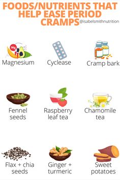 ⭐️ WHICH NUTRIENTS/FOODS CAN HELP EASE PERIOD CRAMPS? ⭐️Great question! Here’s a few that we love. 🚨Remember, your uterus is a muscle, so many of the nutrients that you use for other muscle cramp/relief does well here. ⭐️I personally find that when I’m really well hydrated that I feel MUCH better ⭐️Anything you find super helpful that you practice and include? We’d love to know! Natural Relief For Menstrual Cramps, Natural Remedies For Period Cramps, Foods For Period Cramps, Herbs For Period Cramps, Foods That Help With Period Cramps, Food For Cramps Period Pains, Natural Period Cramps Relief, Foods For Cramps, Cramps Relief Menstrual