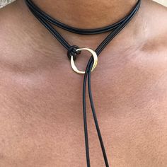 Black Choker Black Leather Choker Choker Necklace Circle - Etsy Choker Necklace Outfit, Necklace Tie, Leather Cord Jewelry, Wrap Choker Necklace, Jump Ring Jewelry, Lariat Style Necklace, Black Leather Choker, Necklace Outfit, Circle Jewelry