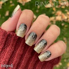 New Years Nails 2024 Megen Michaela Ring It In Color Street, Black Gold Nails, New Years Nail Art, New Years Nail Designs, New Years Nails, New Years Eve Nails