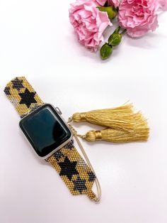 - Apple Watch band for series 3,4,5,6,7 - Fits all wrists. Fits from 6 to 10 inches.  - Available for sizes 40-41mm and 42-45mm. -Tarnish free. -Adjustable thread. *If you feel your strap is getting loose, you can double knot after tying up, it will help you to keep your watch in place. Trendy Beaded Gold Apple Watch Band, Trendy Gold Beaded Apple Watch Band, Trendy Gold Beaded Watch Bands, Trendy Beaded Apple Watch Band, Trendy Beaded Apple Watch Band As Fashion Accessory, Trendy Adjustable Beaded Apple Watch Band, Adjustable Gold Beaded Watch Bands, Adjustable Silver Beaded Apple Watch Band, Bohemian Beaded Adjustable Watch Bands