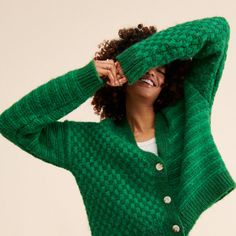 Emerald City Cardigan Strawberry Sweater, Checks And Stripes, Green On Green, Textiles Techniques, Anthropologie Brands, Knit Cardigan Sweater, Emerald City, Green Sweater