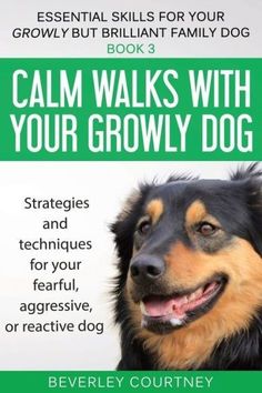 a book cover with a dog smiling and the title calm walks with your grown dog