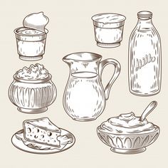 hand drawn desserts and milkshakes - food objects decorative clip art, vintage style