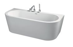 a white bathtub with two faucets on the side and no shower head