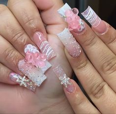 Medium Acrylic Nails With Charms, Nails With Charms Y2k, Nails Reference, Signature Nails, Nails With Charms, Acrylic Toe Nails, Asian Nails, Cute Spring Nails, Baddie Nails